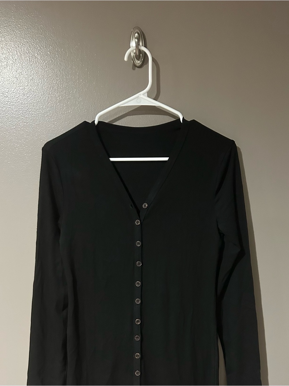 V-Neck Button Slim Long Dress - Picture 9 of 12